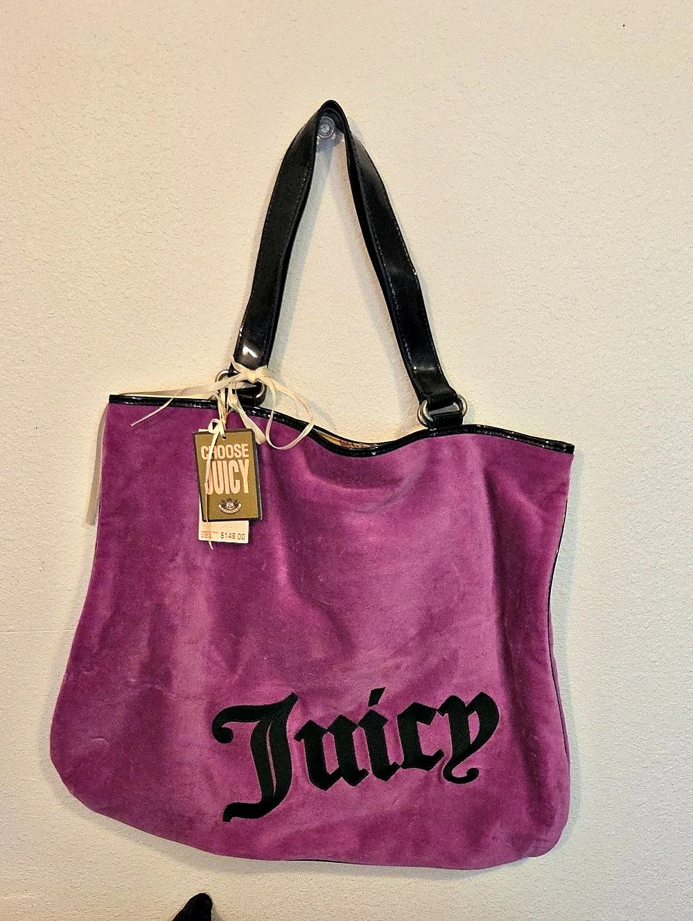 Juicy Couture Choose Juicy Velour Tote Purple & Black NWT